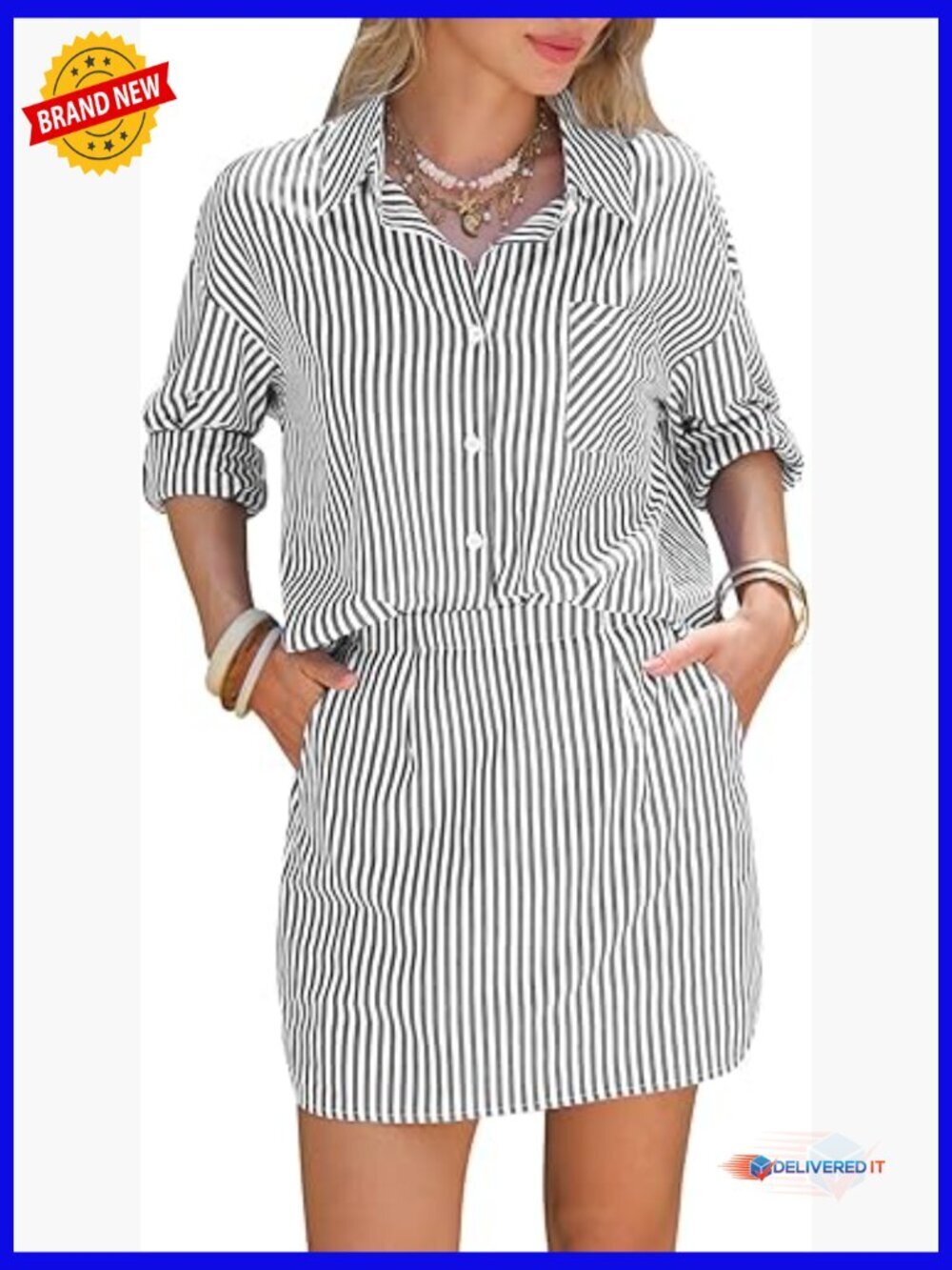 100% Cotton Long Sleeve Button Shirt & Skirt Set Matching Outfit